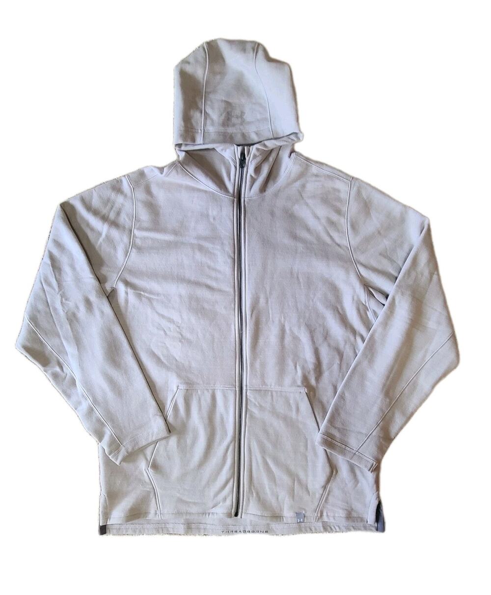 NWT Under Armour Threadborne Cold Gear Full Zip Hooded Jacket 2XL Mens Creme